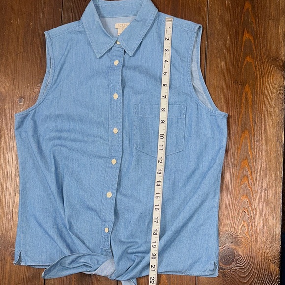 J. Crew Chambray Tie Front Sleeveless Shirt - Picture 4 of 8